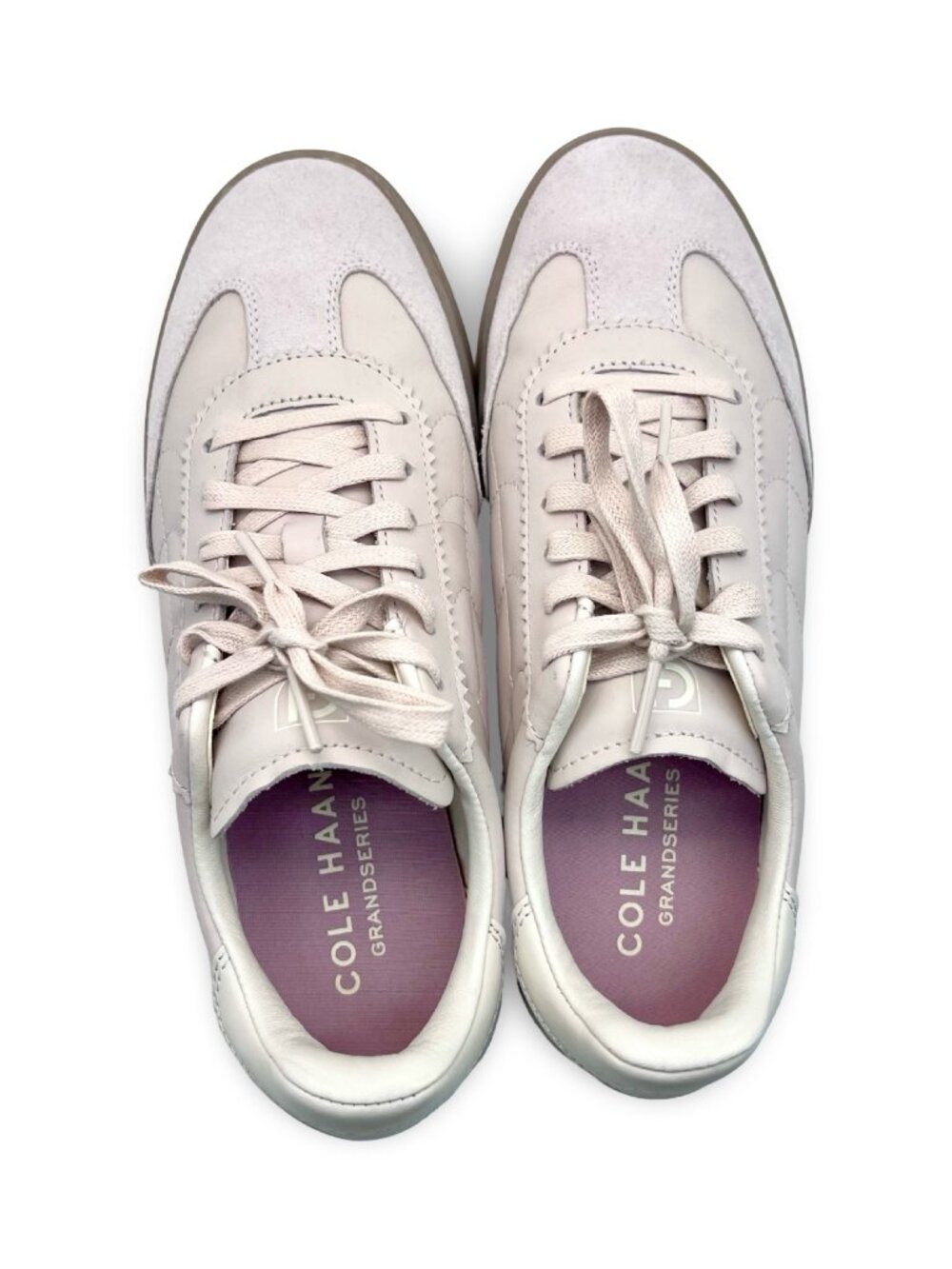 Cole Haan GrandSeries Leather Suede Sneakers Beige Gray Low Top Size 8 - Picture 2 of 11